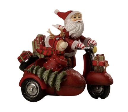 Julemand på scooter m/rensdyr , så skøn på hylden - FØR 319,-